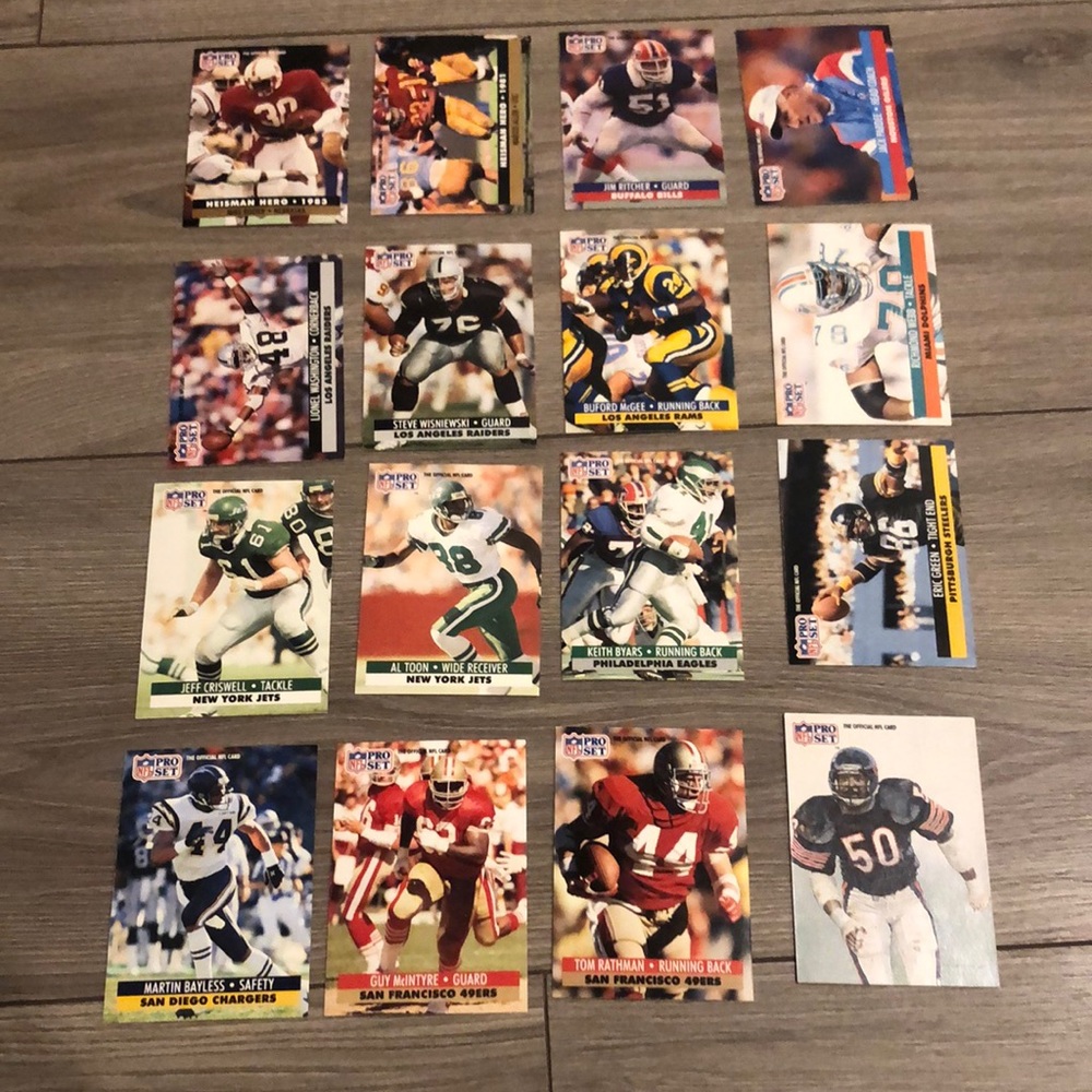 16 1991 NFL pro set cards